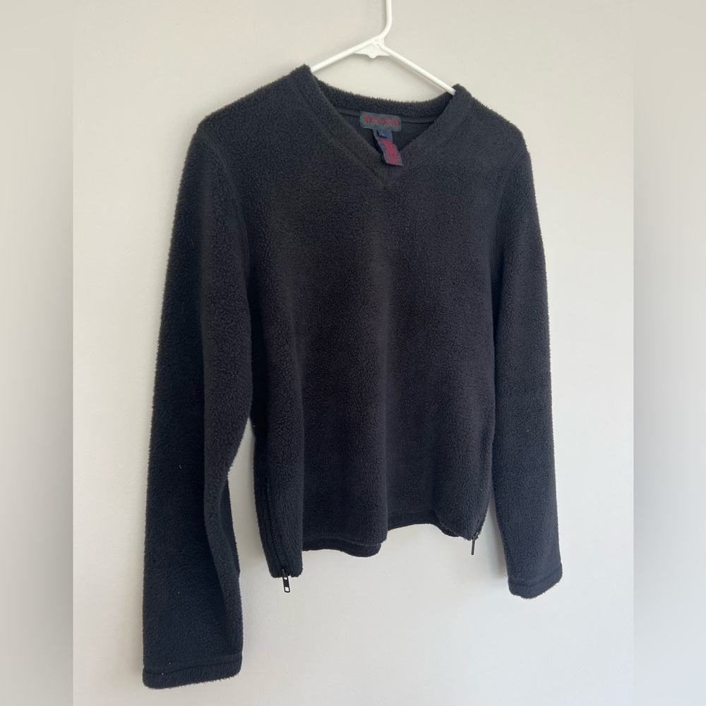 RALPH LAUREN Vintage Boy's Black Sherpa V-Neck Pullover Sweater Size L